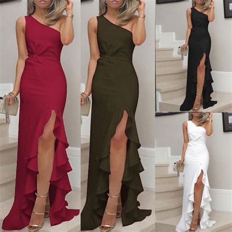 Summer Solid Color Sexy Open Ruffle Hem Evening Dress Summer Solid