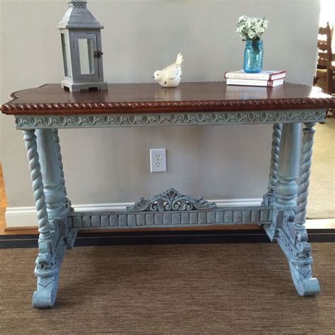 Sofa Table Painted In Duck Egg Blue And Java Stain On Top Painted