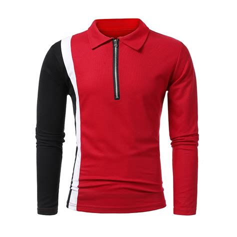 Vedolay Polo Shirts For Men Long Sleeve Polo Shirts Casual Slim Fit Solid Soft Pocket Shirt Red