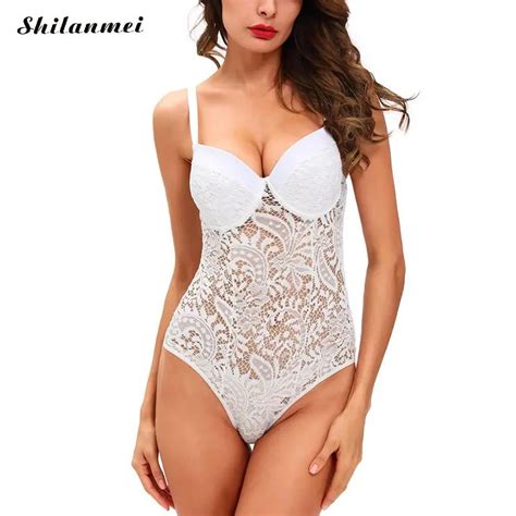 Ukraine Sexy White Lace Bodysuit Women Push Up Bra Top Backless Summer Jumpsuit Romper V Neck