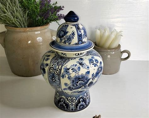 Vintage Royal Delft Vase With Lid Handpainted Delft Blauw Vase