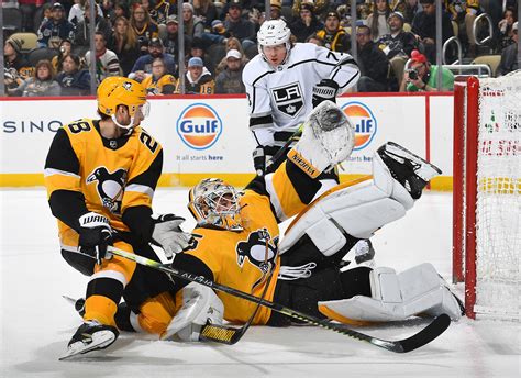 Tristan Jarry makes a save in the Penguins' 5-4 shootout win vs. the ...