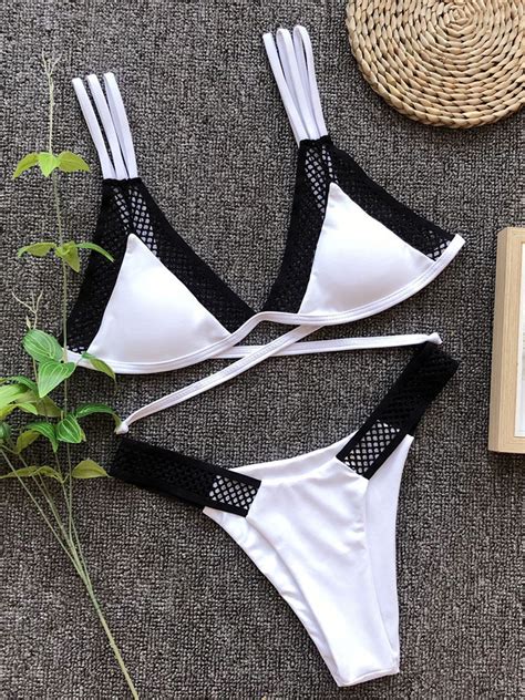 Bikini Sexy Maillots De Bain Filets Noué Bikini Triangle Deux Tons Milanoo