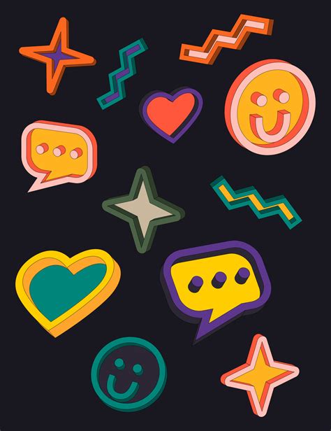 Set of bright symbols and icons in the style of pop art. Smile, heart, bubble. Bright colors ...