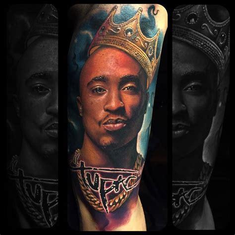 Realistic Tupac Portrait Tattoo On The Right Upper Arm