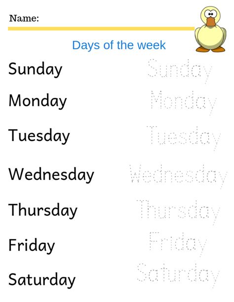 Days Of The Week Worksheets For Kindergarten