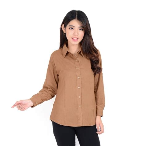 Jual Kemeja Wanita Bahan Katun Polos Wanita Warna Coklat Susu Shopee