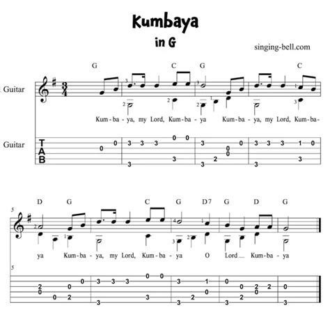 Kumbaya (My Lord) | Guitar Chords Tabs Sheet Music PDF