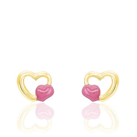 Boucles D Oreilles Coeurs Double Plaqu Or Jaune Bambins