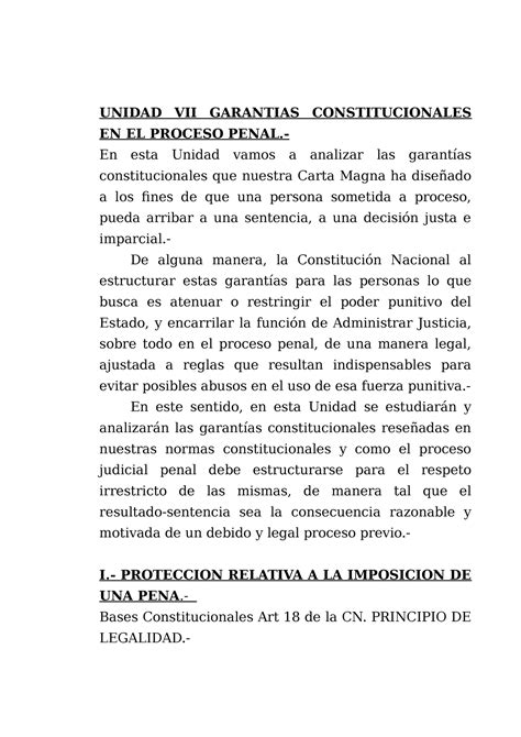 Unidad Vii Garantias Constitucionales En El Proceso Penal Unidad Vii