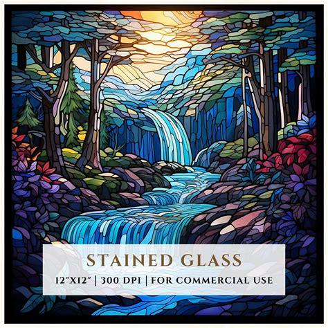 Waterfall Stained Glass Pattern Sublimation Designs Stained Glass Png Faux Stained Glass