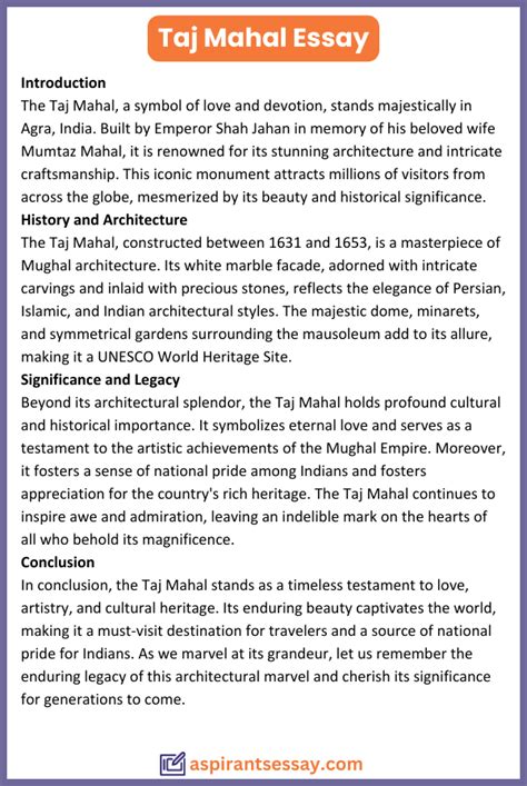 Essay On Taj Mahal In English Words