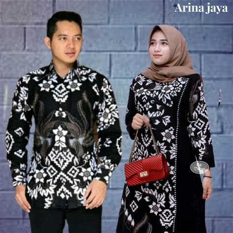 Jual Couple Gamis Kombinasi Batik Size Jumbo Model Terbaru Shalimar Kemeja Lengan Panjang M L Xl