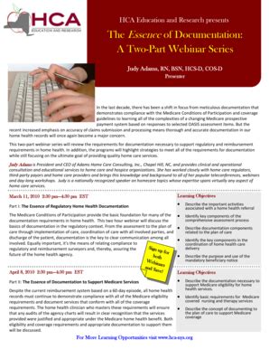 Fillable Online Hca Nys HCA S Essence Of Documentation Webinar Series