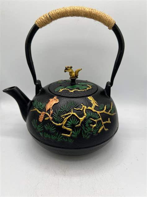 Vintage Black Metal Teapot Great Details Adorned With Pine - Etsy