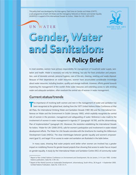 Gender Water And Sanitation A Policy Brief Un Water