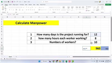 How To Calculate The Manpower Required For A Project In Microsoft Excel Youtube