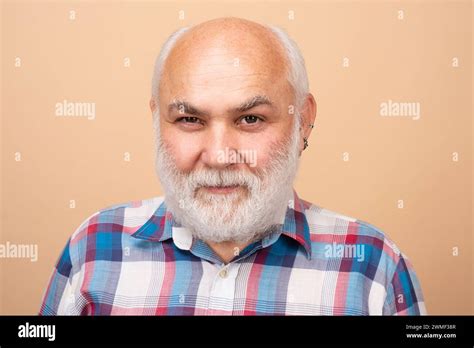 Golden Age Grandfather Mature Bald Man With Grey Beard On Studio