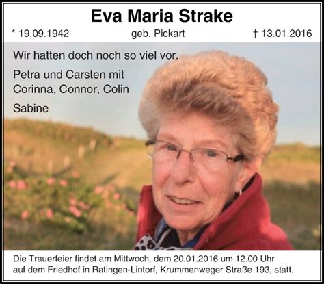 Traueranzeigen Von Eva Maria Strake Trauer In Nrw De