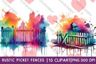 Watercolor Rustic Picket Fences Clipart Graphic By Sukumarbd