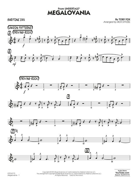 Megalovania Arr Rick Stitzel Baritone Sax By Toby Fox Sheet Music