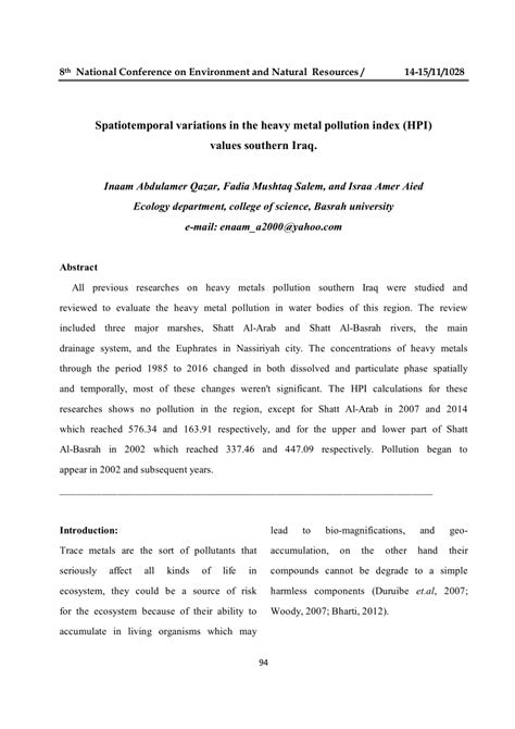 PDF Spatiotemporal Variations In The Heavy Metal Pollution Index HPI