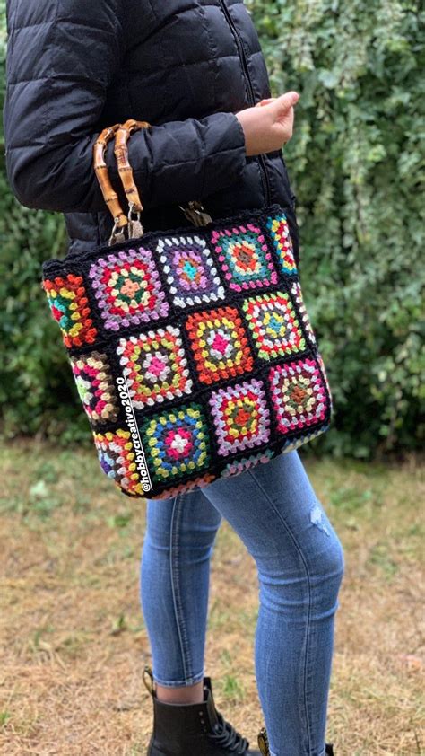 Borsa Crochet Nonna Quadrata Mattonelle Piastrelle Granny Square