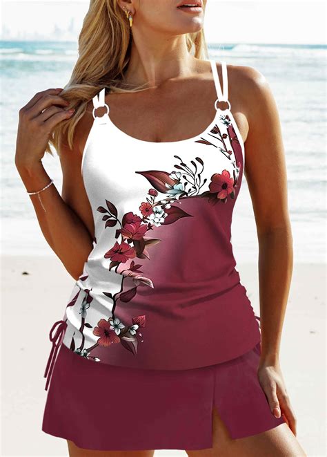 Circular Ring Floral Print Red Tankini Set Modlily Usd