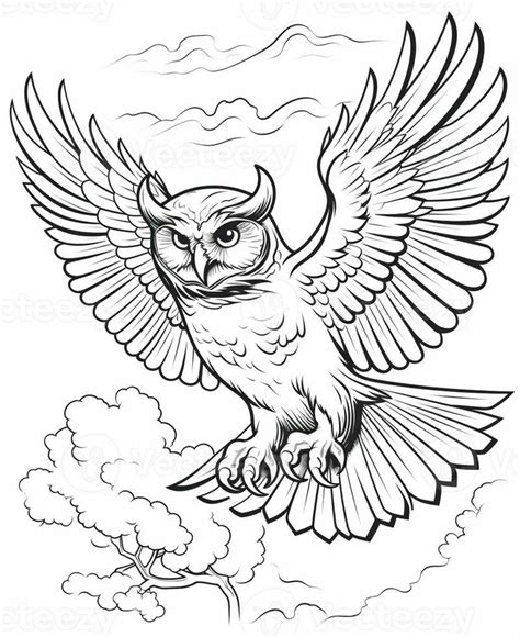 Flying Owl Illustration Black And White