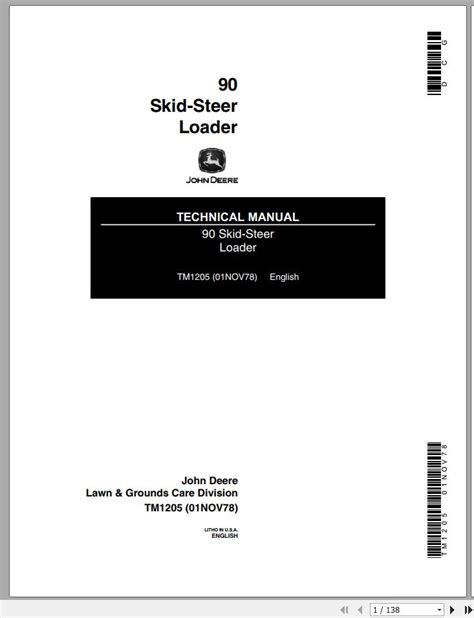 John Deere Skid Steer Loader Technical Manual Tm Pdf