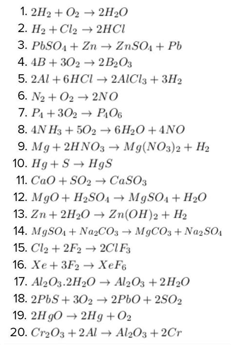 20 Balanced Chemical Equations With Answers20 Balanced Chemical