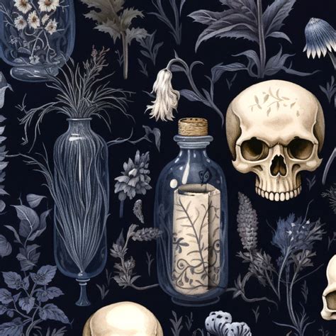 Witchy Skulls Wallpaper Gothic Magic Custom Wallpaper Inktopiadesigns