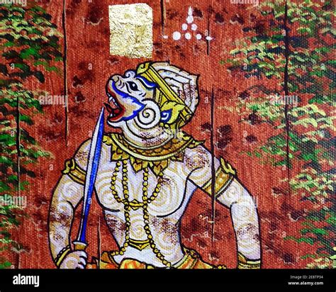 Art Painting Oil Color Thai Pattern Literature Ramayana Thai Land