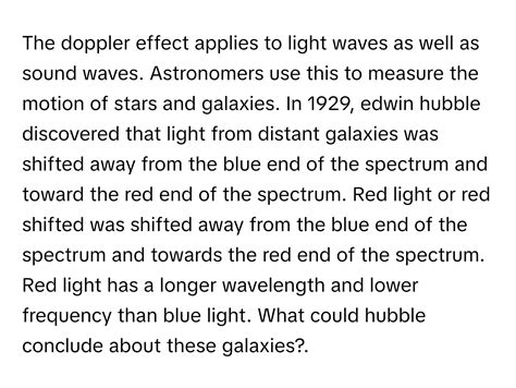 Solved The Doppler Effect Applies To Light Waves As Well As Sound