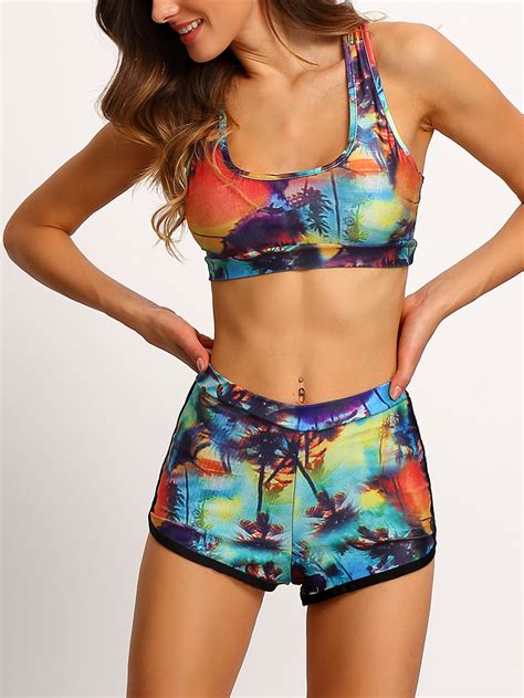 Multicolor Spaghetti Strap Floral Bikini Set Shein Sheinside