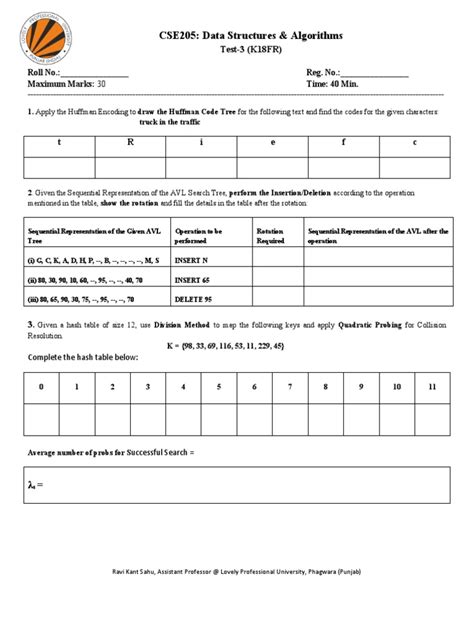 Test3 Cse205 K18fr Pdf Algorithms Algorithms And Data Structures