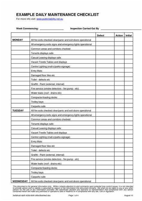 The Benefits Of Using A Maintenance Checklist Template Excel Free