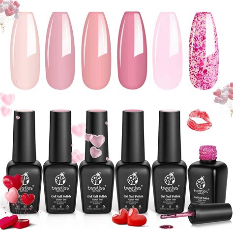 Beetles Pink Confetti Gel Nail Polish Kit Colors Nude Pink Pastel Gel Polish Glitter Set