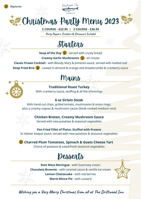 Christmas Menu 2023 - THE DRIFTWOOD INN