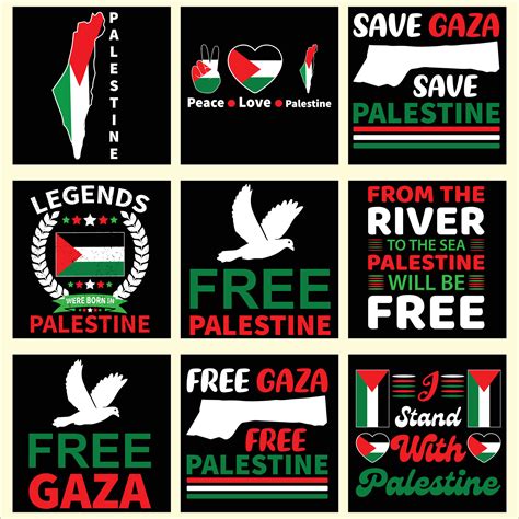 Set of Nine T shirt Artwork About Palestine, Palestine, free Palestine
