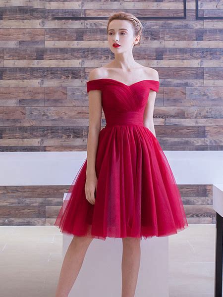 Tulle Cocktail Off The Shoulder Knee Length Prom Dress Power Day Sale