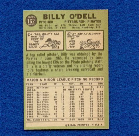 1967 Topps Set Break Pack Fresh 162 Billy O Dell NR MT 146 EBay