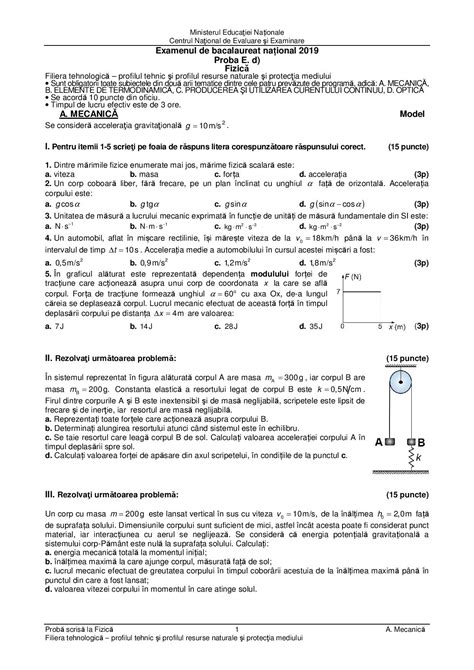 Variante Bac Fizica Termodinamica Subiecte Fizic Bac Ce