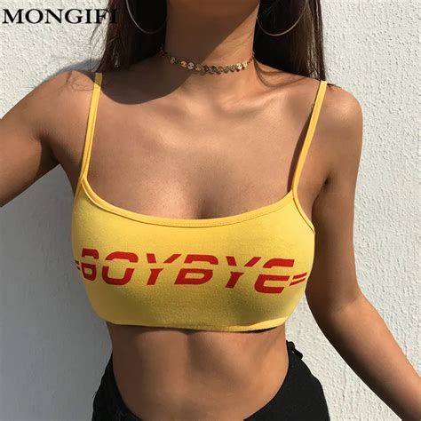 Moni Print Letter Yellow Crop Tops Women 2018 Fit Strapless Short