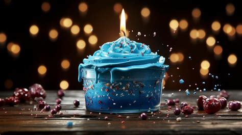 Premium Ai Image Blue Birthday Cake Uhd Wallpaper Stock Photographic