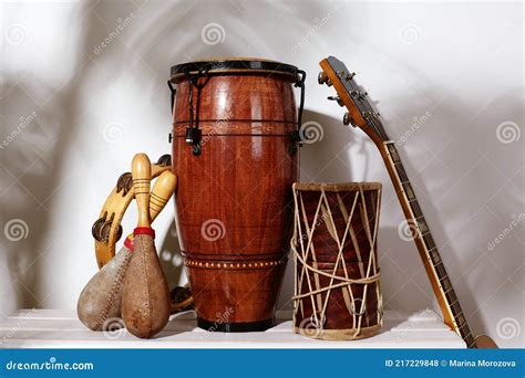 Composition Of Musical Ethnic Instrument Maracas Tambourine Conga