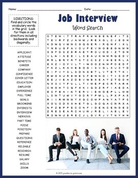 Job Application Interview Word Search Puzzle Worksheet Activity Tpt