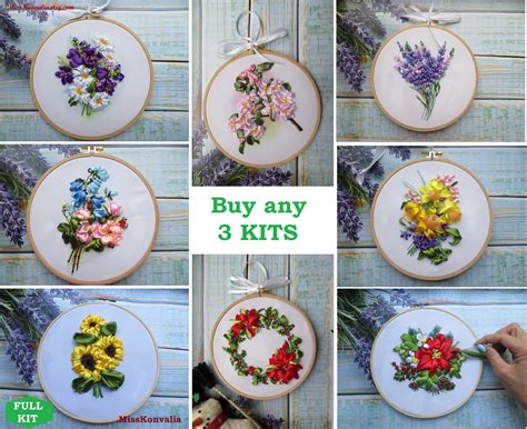 Set Of Kits Silk Ribbon Embroidery Kit Set For Beginner Etsy