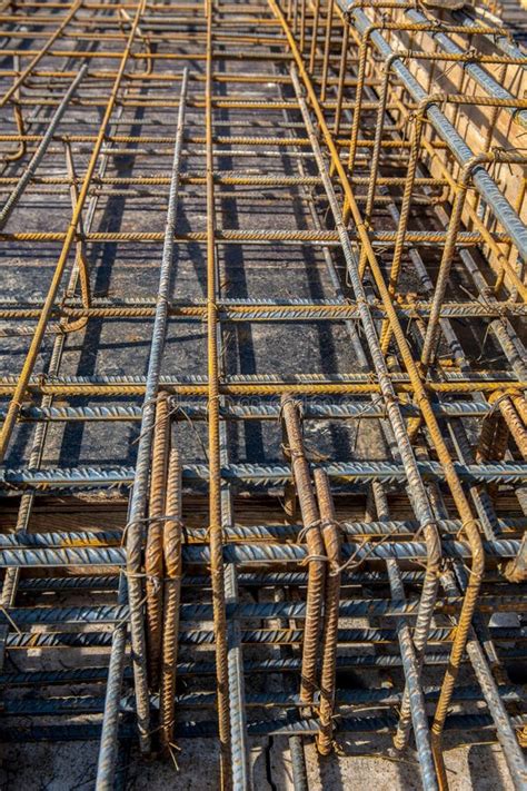 Steel Reinforcing Bars For Strengthening Concrete Structures Stock