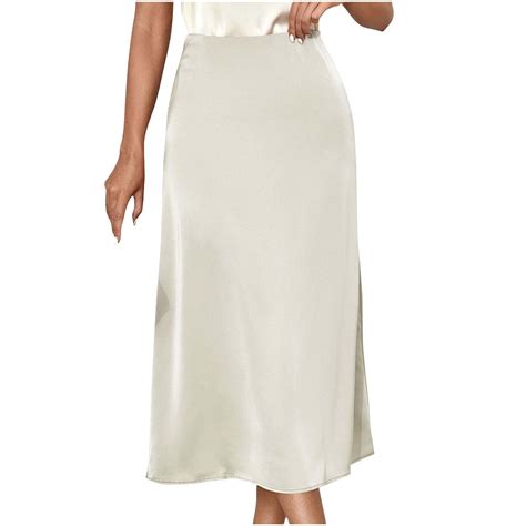 Satin Skirts for Women High Waist Silk Midi Zipper Skirts Casual A-Line